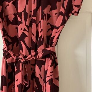 Abstract floral shirt dress with tie waist, pockets